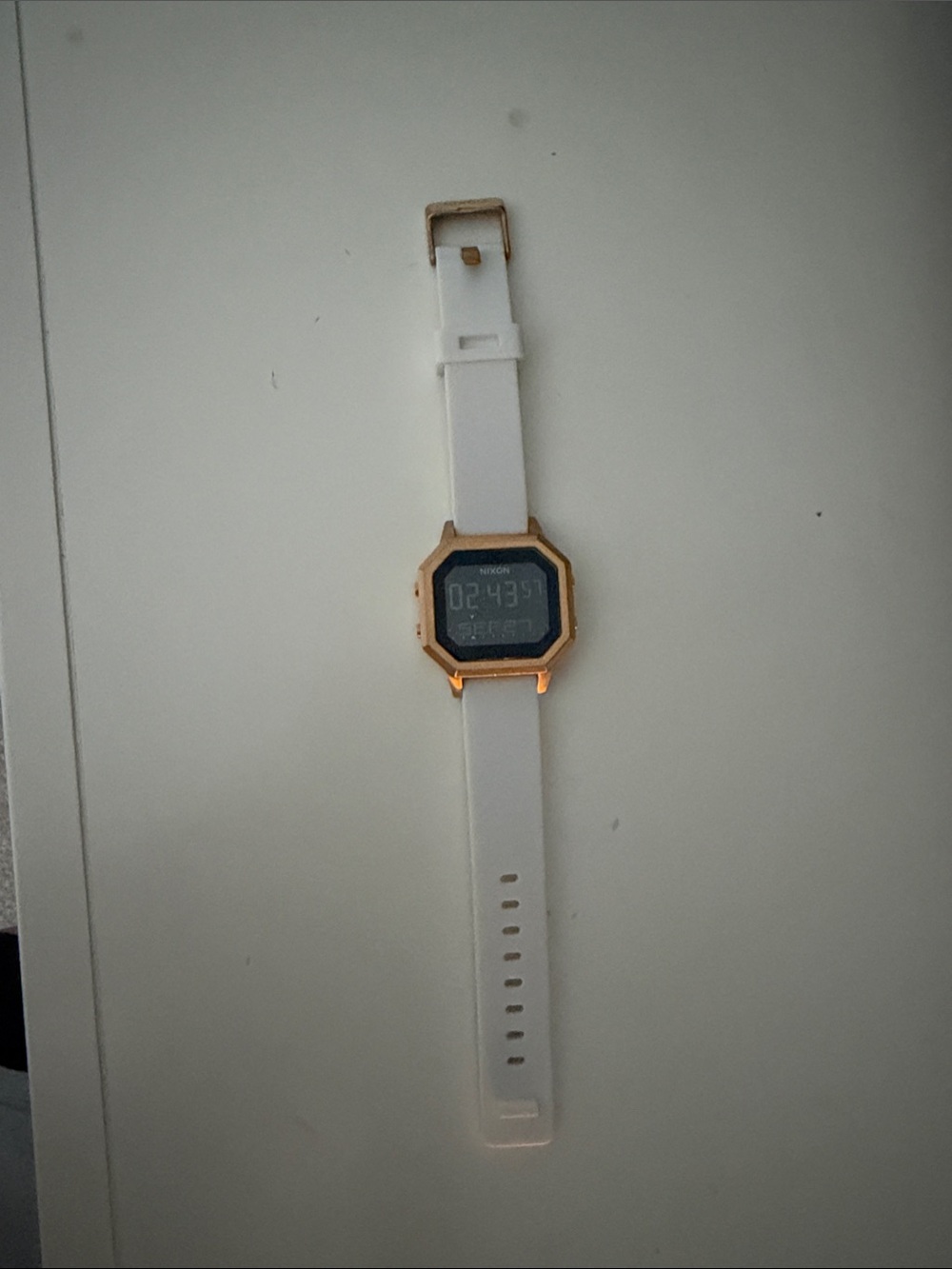 Nixon White Silicone Watch with Gold-Tone Octagon Case